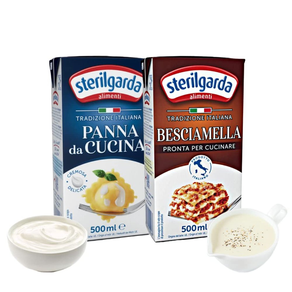 Sterilgarda Italian Cooking Cream & Bchamel Sauce Combo | 16.9 fl oz (500ml) Each | Pack of 2