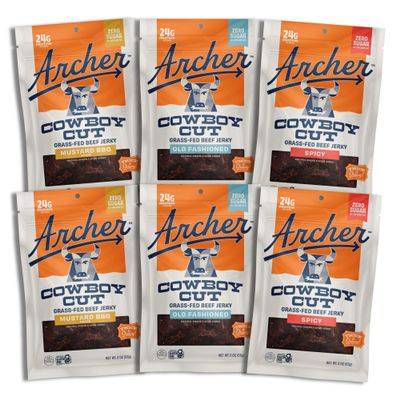 Archer Jerky Grass-Fed Beef Jerky Variety Pack - Protein Snack Packs, Meat Snack Assortment, Assorted Sampler with Classic, Mustard BBQ and Spicy - 2 oz (Pack of 6)