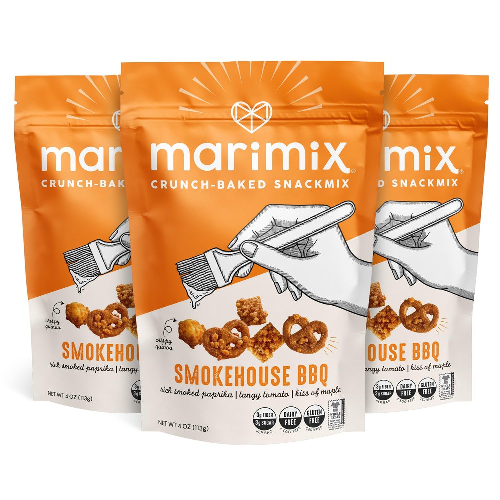 Marimix Snack Mix | Smokehouse BBQ 3 Pack | Crunch Baked Sweet & Salty Savory Plant Based Naturally Gluten Free Whole Grain Fiber Charcuterie Pretzel Trail Party Mix | No Artificial Ingredients