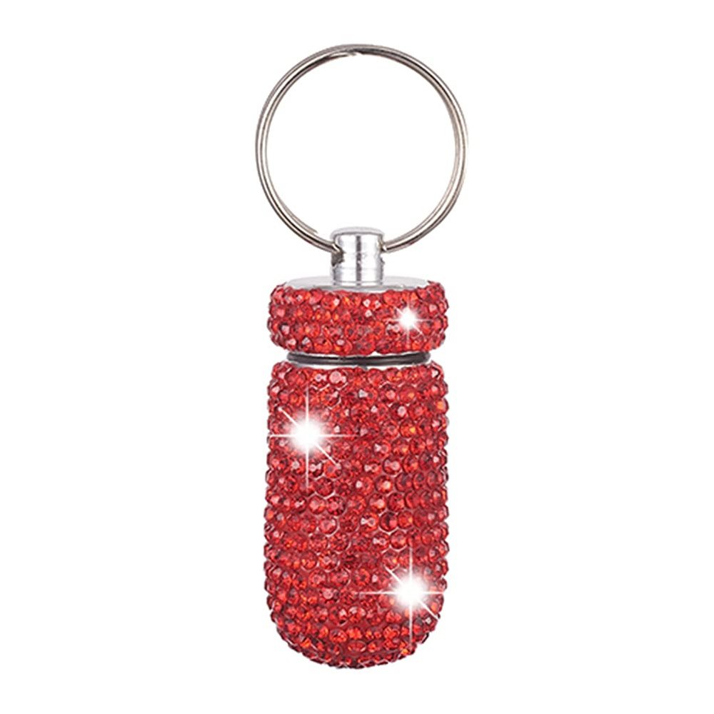 Aluminum Keychain Medication Pill Box Mini Size Pill Holder,Waterproof and Light Weight Pill Case, Bling Pill Container Key Chain Medicine Dispenser Organizer Bottle Storage Aluminum Keychain,Red