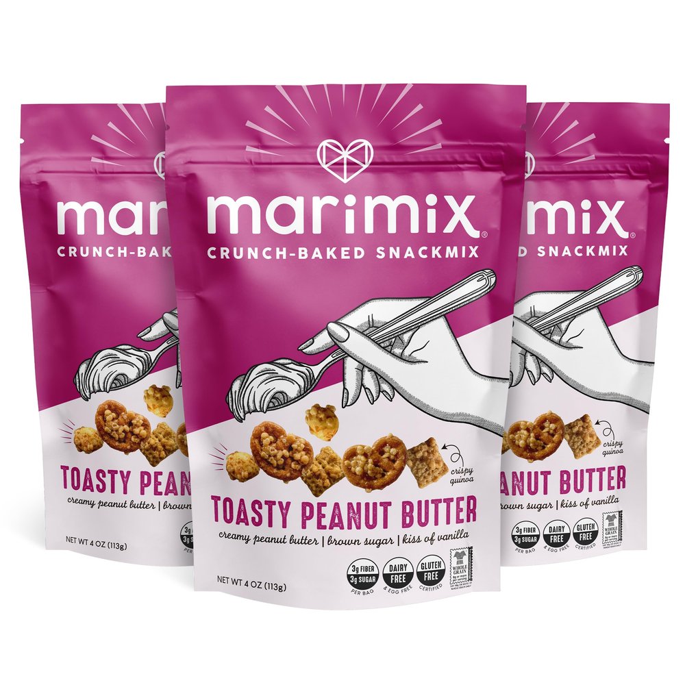 Marimix Snack Mix | Toasty Peanut Butter 3 Pack | Crunch Baked Sweet & Salty Savory Plant Based Naturally Gluten Free Whole Grain Fiber Charcuterie Pretzel Trail Party Mix | No Artificial Ingredients
