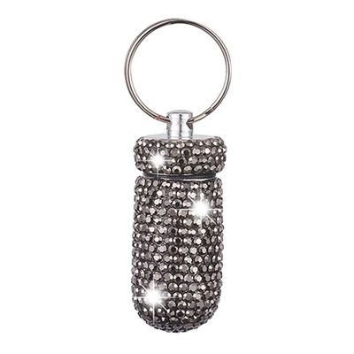 Aluminum Keychain Medication Pill Box Mini Size Pill Holder,Waterproof and Light Weight Pill Case, Bling Pill Container Key Chain Medicine Organizer Bottle Storage Aluminum Keychain,Bright Black