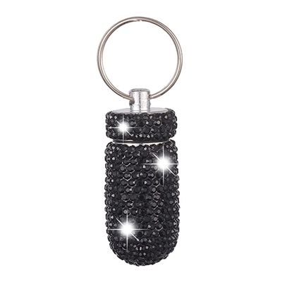 Aluminum Keychain Medication Pill Box Mini Size Pill Holder,Waterproof and Light Weight Pill Case, Bling Pill Container Key Chain Medicine Dispenser Organizer Bottle Storage Aluminum Keychain,Black