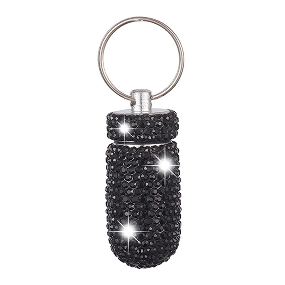 Aluminum Keychain Medication Pill Box Mini Size Pill Holder,Waterproof and Light Weight Pill Case, Bling Pill Container Key Chain Medicine Dispenser Organizer Bottle Storage Aluminum Keychain,Black