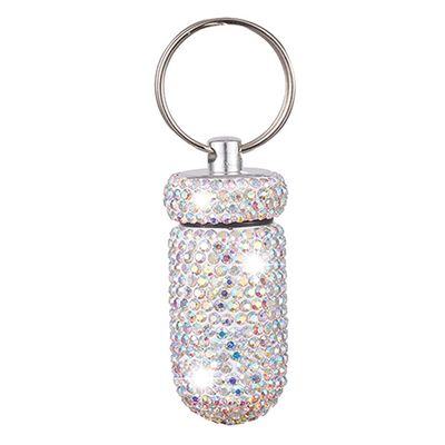 Aluminum Keychain Medication Pill Box Mini Size Pill Holder,Waterproof and Light Weight Pill Case, Bling Pill Container Key Chain Medicine Dispenser Organizer Bottle Storage Aluminum Keychain,AB color