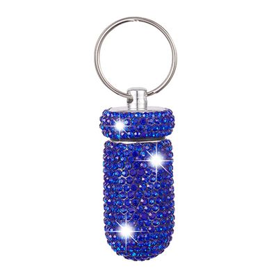 Aluminum Keychain Medication Pill Box Mini Size Pill Holder,Waterproof and Light Weight Pill Case, Bling Pill Container Key Chain Medicine Dispenser Bottle Storage Aluminum Keychain,Dark Blue
