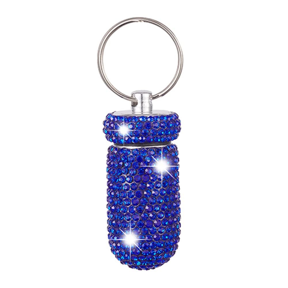 Aluminum Keychain Medication Pill Box Mini Size Pill Holder,Waterproof and Light Weight Pill Case, Bling Pill Container Key Chain Medicine Dispenser Bottle Storage Aluminum Keychain,Dark Blue