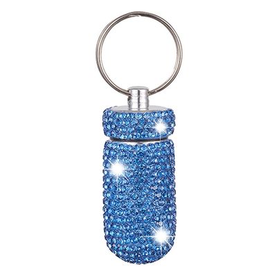 Aluminum Keychain Medication Pill Box Mini Size Pill Holder,Waterproof and Light Weight Pill Case, Bling Pill Container Key Chain Medicine Organizer Bottle Storage Aluminum Keychain,Light Blue