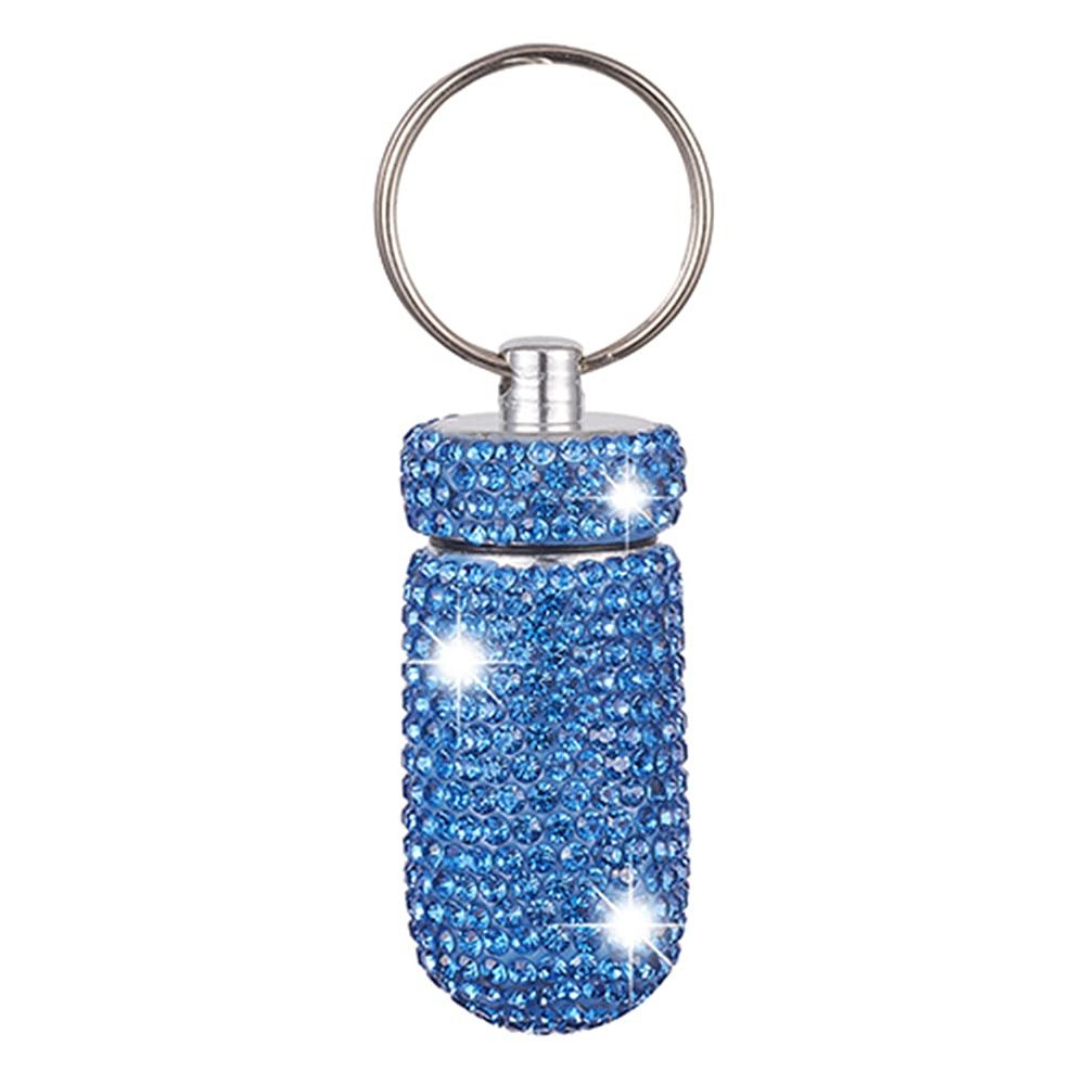 Aluminum Keychain Medication Pill Box Mini Size Pill Holder,Waterproof and Light Weight Pill Case, Bling Pill Container Key Chain Medicine Organizer Bottle Storage Aluminum Keychain,Light Blue