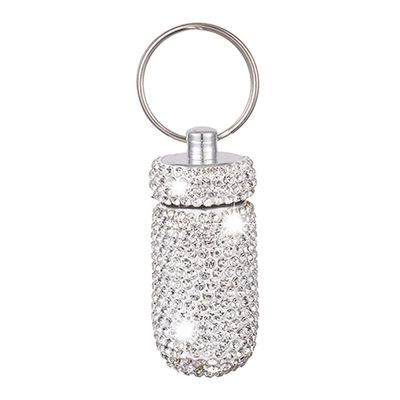 Aluminum Keychain Medication Pill Box Mini Size Pill Holder,Waterproof and Light Weight Pill Case, Bling Pill Container Key Chain Medicine Dispenser Organizer Bottle Storage Aluminum Keychain,White