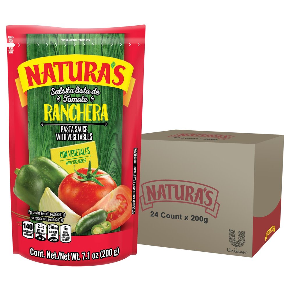 Natura's Salsa Ranchera, Heat-and-Eat Ranch Pasta Sauce in 7.1oz. Easy-Open Pouch (Pack of 24)