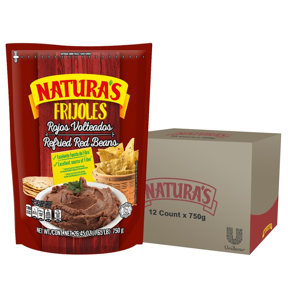 NATURA'S Refried Red Beans, Ready-to-Eat Vegetarian Frijoles Rojos Refritos/Volteados, 28.22oz Pouch (Pack of 12)