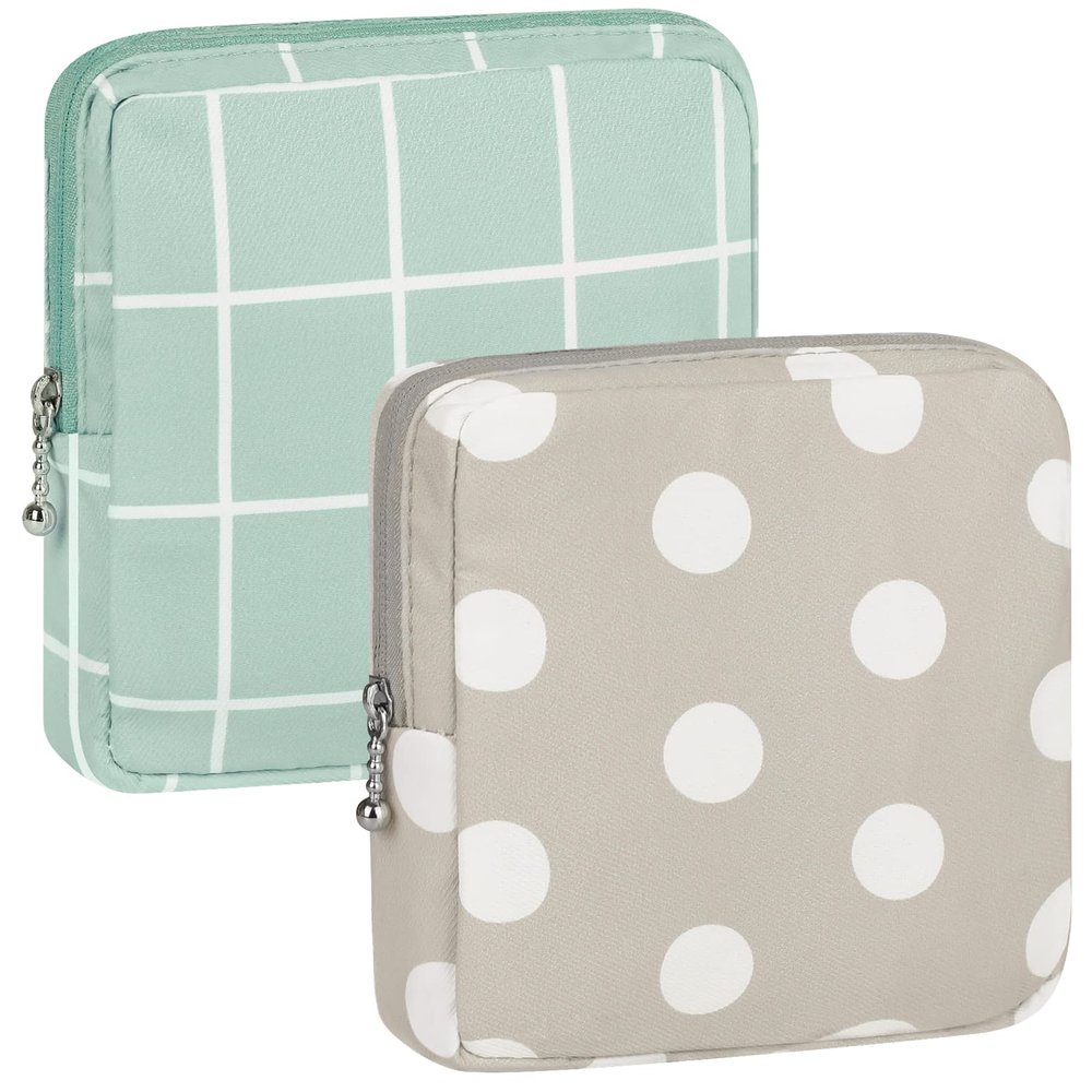 airogym 2 Pack Period Bag for Womens, Sanitary Napkin Storage Bag, Functional Waterproof Sanitary Pads Bags for Panty Liners, Tampons, Menstrual Cups Pouches, Sanitary Pads Organizer with Zipper