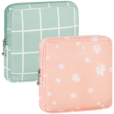 airogym 2 Pack Period Bag for Womens, Sanitary Napkin Storage Bag, Functional Waterproof Sanitary Pads Bags for Panty Liners, Tampons, Menstrual Cups Pouches, Sanitary Pads Organizer with Zipper