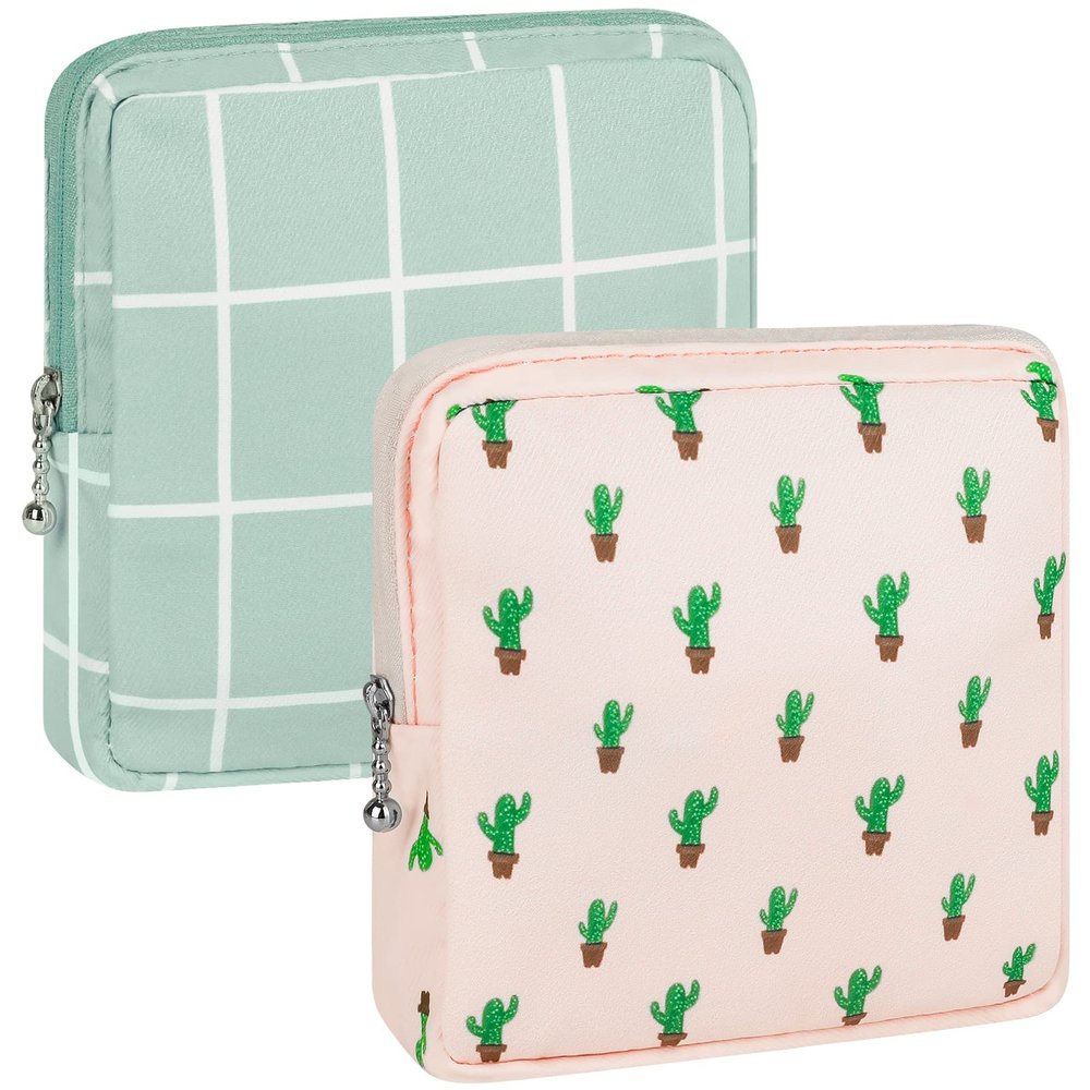 airogym 2 Pack Period Bag for Womens, Sanitary Napkin Storage Bag, Functional Waterproof Sanitary Pads Bags for Panty Liners, Tampons, Menstrual Cups Pouches, Sanitary Pads Organizer with Zipper