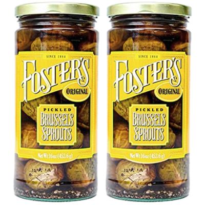 Foster's Pickled Brussel Sprouts in a Jar, Original, 16oz, 2 Pack, Traditional Pickled Vegetables Recipe for over 40 years, Low Calorie Snack, Gluten Free, Fat and Preservative Free Brussels