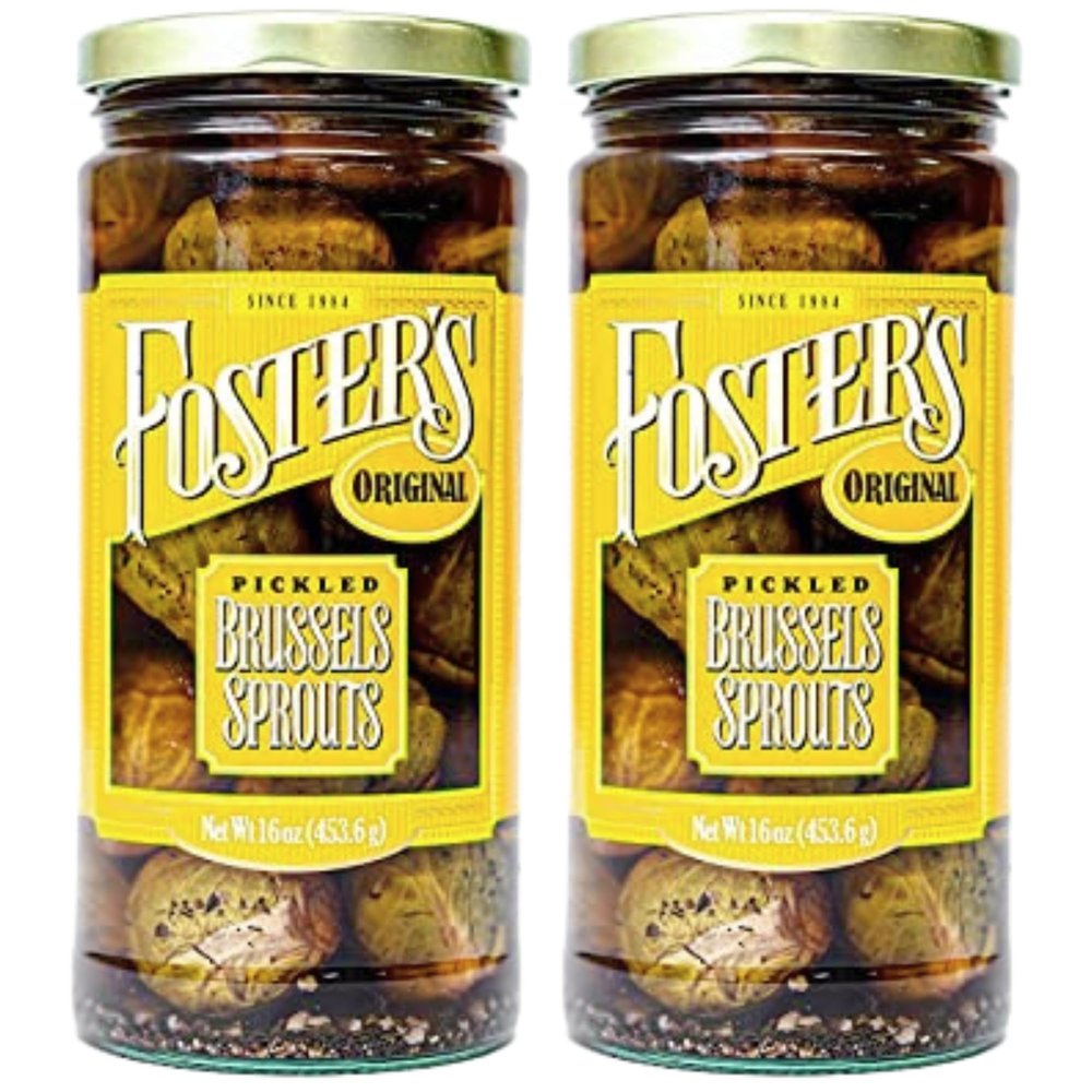 Foster's Pickled Brussel Sprouts in a Jar, Original, 16oz, 2 Pack, Traditional Pickled Vegetables Recipe for over 40 years, Low Calorie Snack, Gluten Free, Fat and Preservative Free Brussels