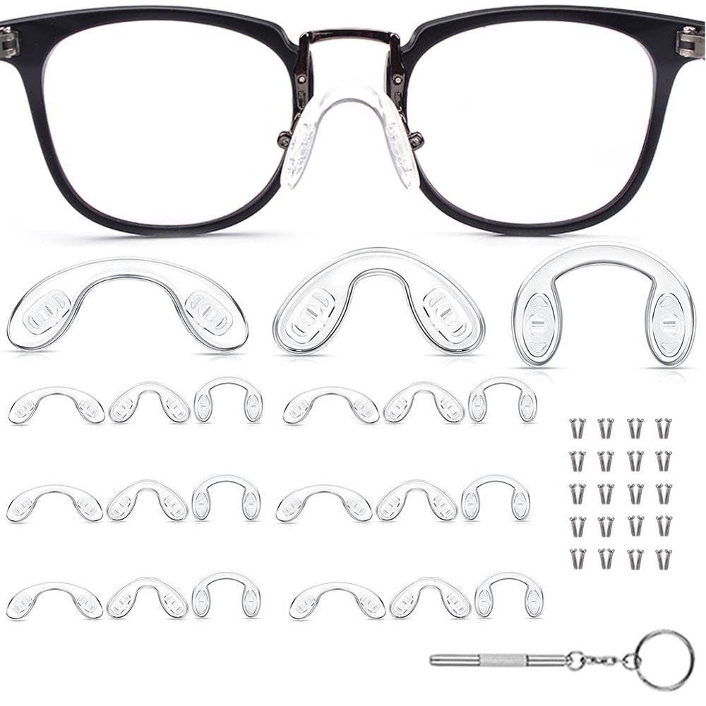 PPIOOY 21 Pcs Silicone Eyeglass Nose Pads, Transparent Soft Non-Slip, 3 Sizes (42 mm, 31 mm, 27 mm)