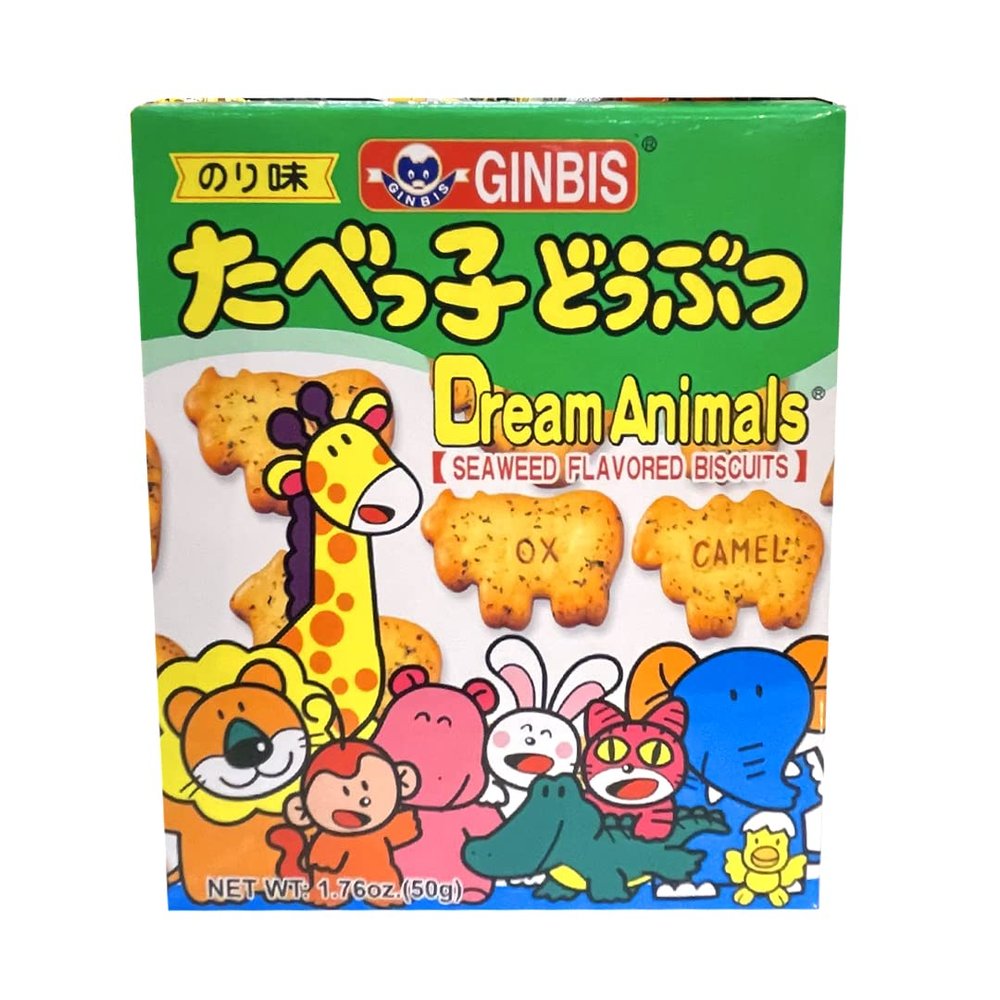 Ginbis Seaweed Biscuits (1.76oz). Yummy animal-shaped biscuits with printed names of the animal. (TCS-14 R-5) - Pack of 3