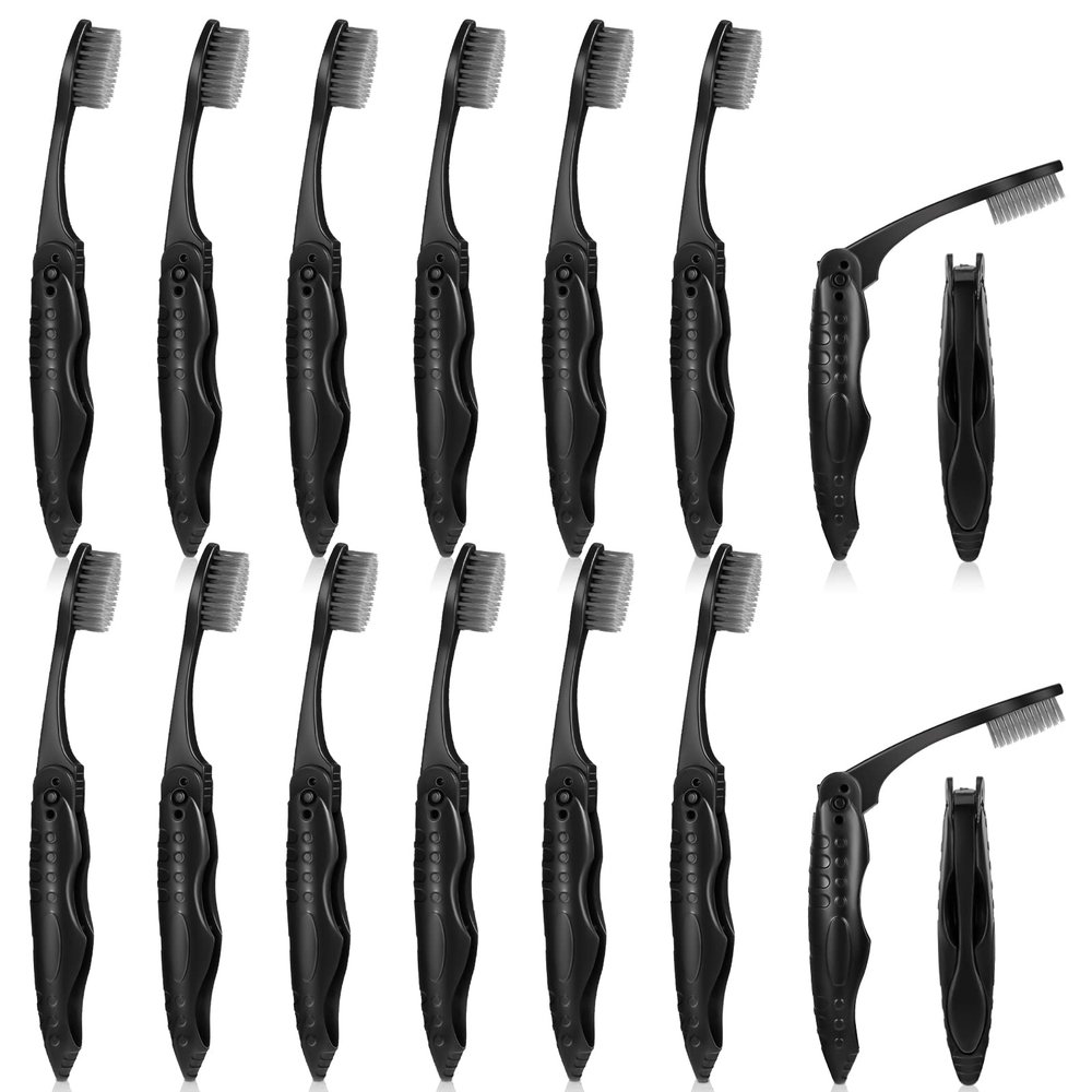 Youyole 16 Pcs Black Charcoal Toothbrush Kit with Soft Medium Bristles for Camping, Travel, Manual Toothbrushes