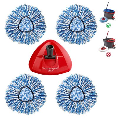 4 Pack Mop Head and 1 Pack Head Base Part for O-Ceda RinseClean Spin Mop Refill 2-Tank System Only Easy Cleaning Microfiber Replacement