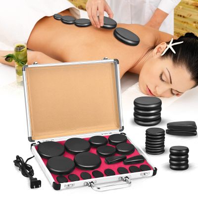 Yunsailing Hot Stones Massage Set 18 Pieces Basalt Hot Rocks Massage Rocks Kit Black Smooth Stones for Professional Home Spa Warming Relaxing Pain Relief, Constant 50c (122f)(Temperature Constant)