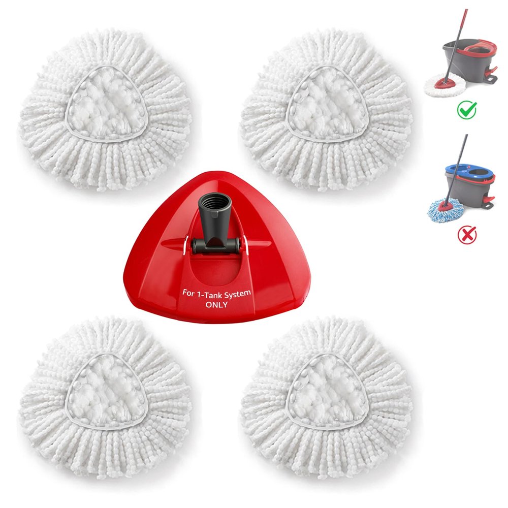 BonusLife 4-Pack Mop Refills and 1 Mop Head Base Part for 1-Tank EasyWring Spin Mop Replacement