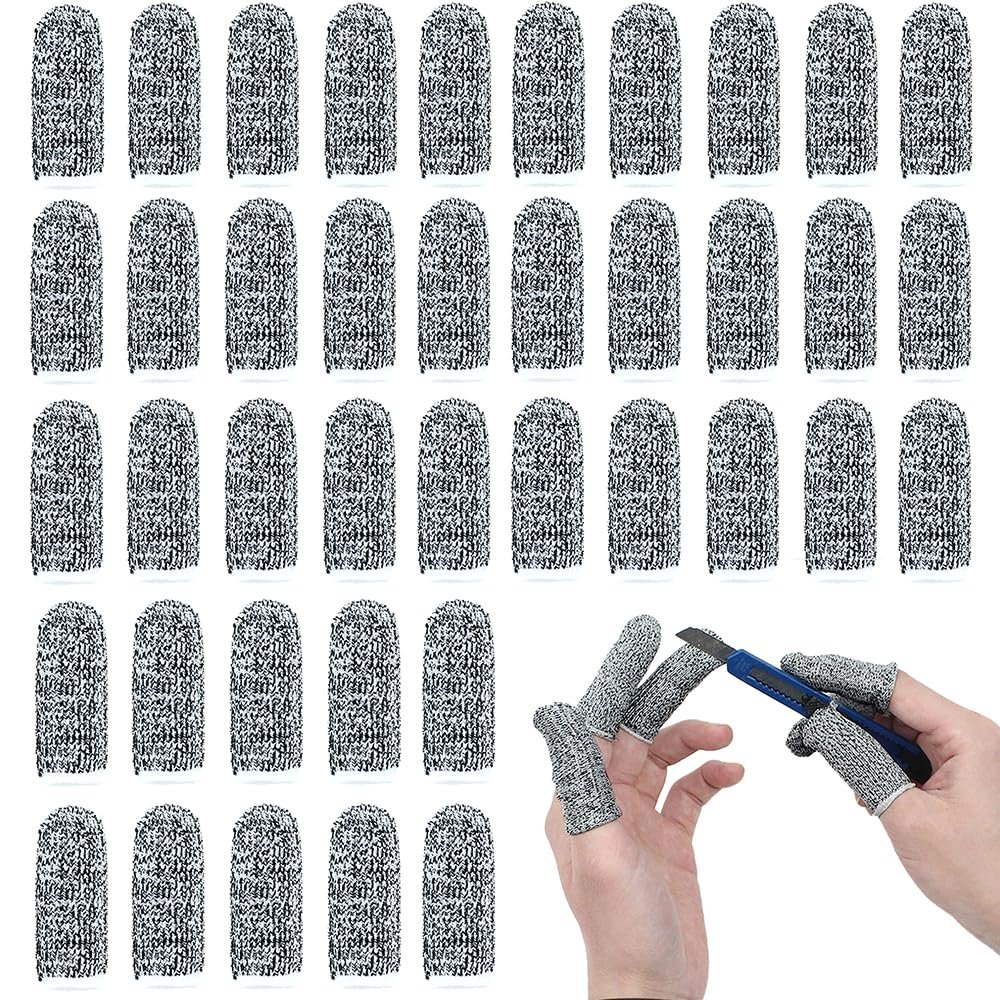 40 pcs Anti-Cut Fingertips Finger Cots Cut Resistant Protector Guards, Non-Slip Cut-Resistant Thumb Finger Protection Cots for Cutting Sewing Kitchen Working Sculpturing Gardening, 1 Size Fit All