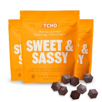 TCHO Sweet & Sassy 66% Dark Chocolate Baking Couverture (3 Bag) | Organic & Fair Trade Certified | Non GMO, Non-Dairy, Vegan, Soy Free (8oz each)
