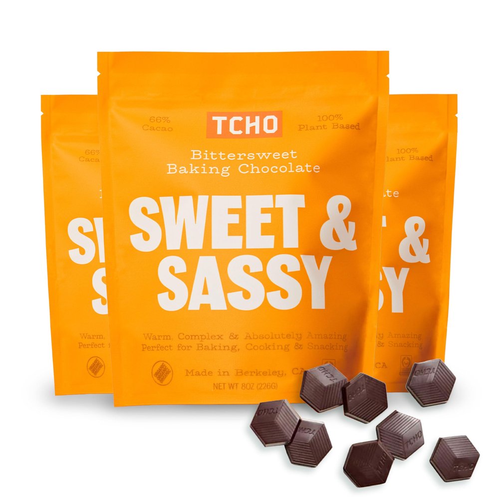 TCHO Sweet & Sassy 66% Dark Chocolate Baking Couverture (3 Bag) | Organic & Fair Trade Certified | Non GMO, Non-Dairy, Vegan, Soy Free (8oz each)