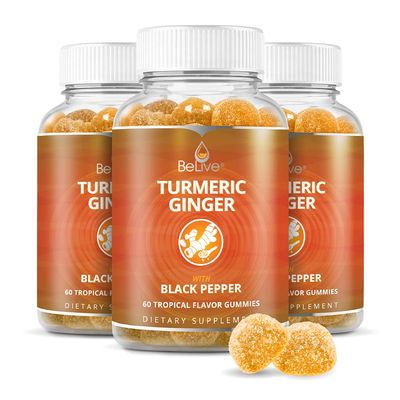 BeLive Turmeric Curcumin with Black Pepper & Ginger Gummies - 500 mg of Turmeric for Immune Support, Healthy Skin, and Joint Health - Tropical Flavor | 3-Pack