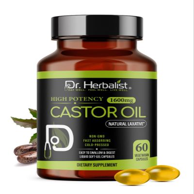 Dr. HERBALIST Castor Oil Capsules 1600mg - Cold Pressed Ricinus Communis Softgels | Supports Digestive Wellness & Hair Skin Vitality* | Halal, Non-GMO, Vegan | 60ct
