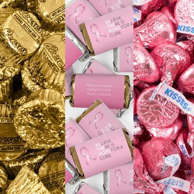 200pcs Personalized Breast Cancer Awareness Candy Favors Chocolate Goodie Bag Filler, (Miniatures, Kisses, Peanut Butter Cups) - Be the Hope