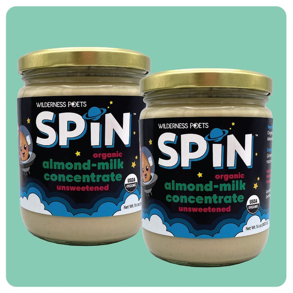Wilderness Poets SPiN, Organic Almond Milk Concentrate (Unsweetened) - Make Almond Milk or Non-Dairy Creamer for Coffee, Tea, Lattes, Smoothies and Vegan Desserts (16 Ounce - Case of 2)