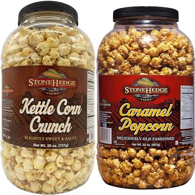 Stonehedge Farms Caramel and Kettle Flavored Popcorn Variety Pack | 30 oz Tub (Pack of 2) | Reclosable Bulk Popped Carmel Pop Corn | Perfect for Holidays and Christmas Gift