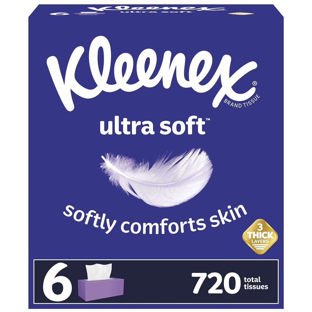 Kleenex Ultra Soft Facial Tissues, Soft Facial Tissue, 6 Flat Boxes, 120 Tissues per Box, 3-Ply (720 Total Tissues)