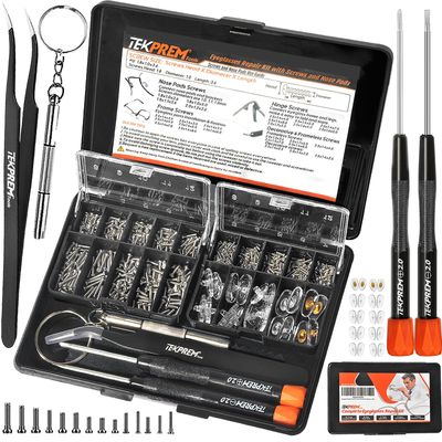 TEKPREM Magnetic Eyeglass Repair Tool Kit, Eye Glasses Repairing Screwdriver Set with Compatible Eyeglass Screws,Silicone Nose Pads,Tweezer,Small Screwdriver for Eyeglasses,Sunglasses and Nose Pads