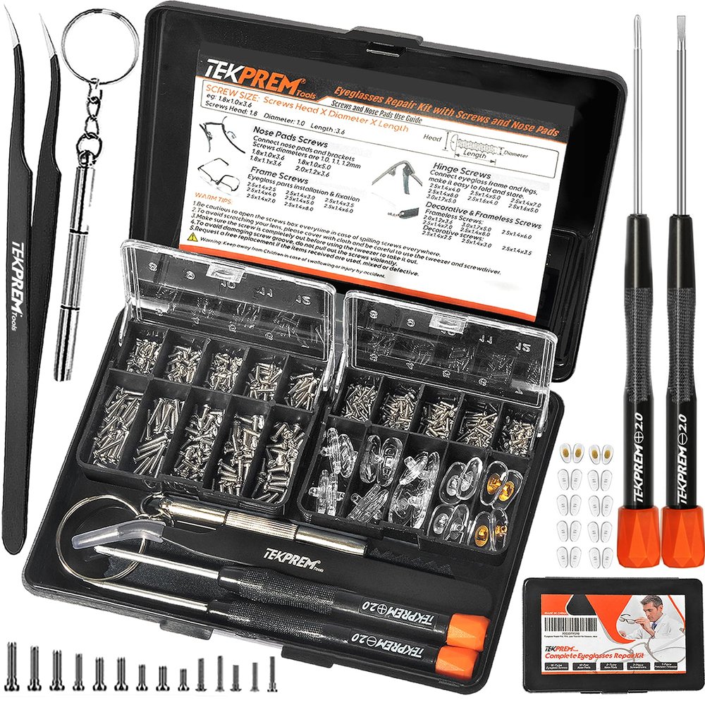 TEKPREM Magnetic Eyeglass Repair Tool Kit, Eye Glasses Repairing Screwdriver Set with Compatible Eyeglass Screws,Silicone Nose Pads,Tweezer,Small Screwdriver for Eyeglasses,Sunglasses and Nose Pads