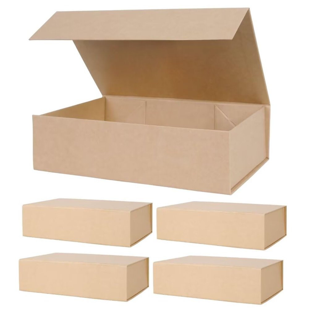Aimyoo 5 Pack Brown Magnetic Gift Boxes with Lids 10.5x7x3 in, Medium Bridesmaid Groomsman Proposal Box, Rectangle Collapsible Box for Present Graduation Birthday Wedding Storage, 1 Count (Pack of 5)