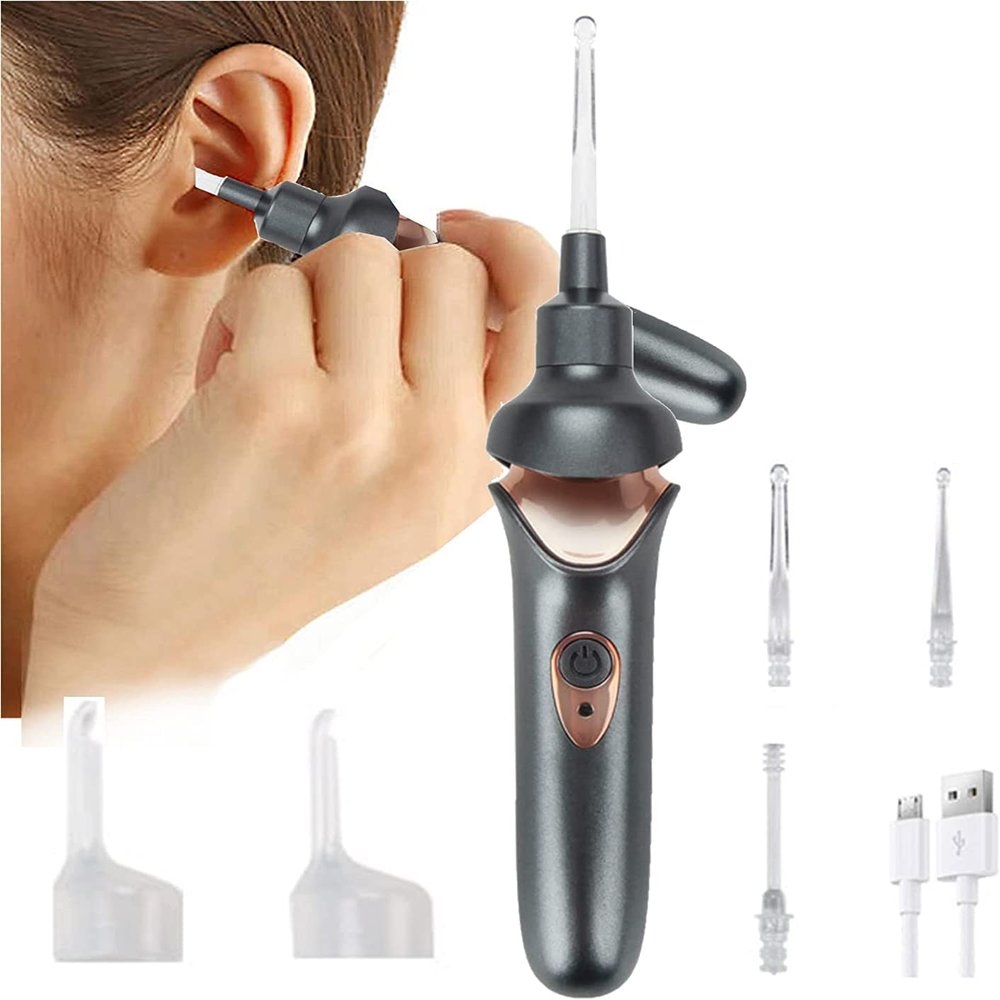 5-in-1 Electric Ear Scoop Electric Children's Ear Scoop Safety Painless Earwax Remover Cordless Vacuum Ear Wax Cleaning Tool Painless Ear Cleaning Tool for Whole Family,Black