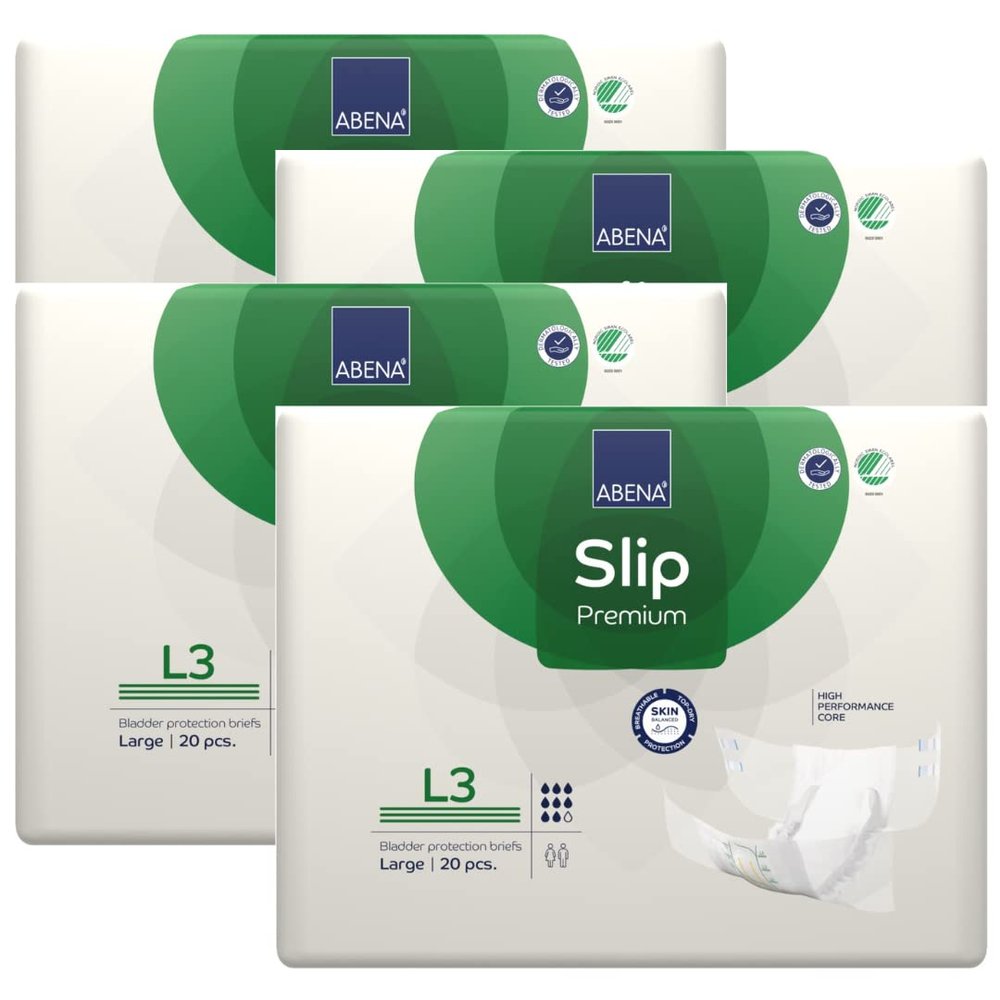 Abena Premium Adult Diapers, Abena Slip Disposable Incontinence Briefs, Heavy Absorbency, Level 3, Large, 80 Count