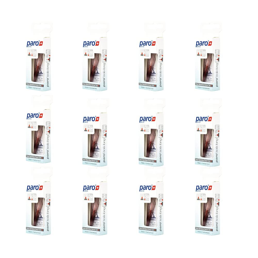 Paro Isola Long | Easily Bent Extra Long Interdental Spiral Brush | Dental Cleaning Tool | Red, 0.7-3.0 MM | 10 Units Per Pack | 12 Pack, 120 Units