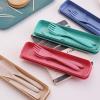 Travel Utensils with Case, 4 Pack Reusable Utensils Set with Case Wheat Straw Plastic Portable Utensils Set for Lunch, Travel Cutlery Set Plastic Silverware view 2