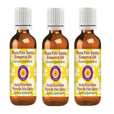 Deve Herbes Pure Palo Santo Essential Oil (Bursera graveolens) Steam Distilled (Pack of Three) 100ml X 3 (10 oz)
