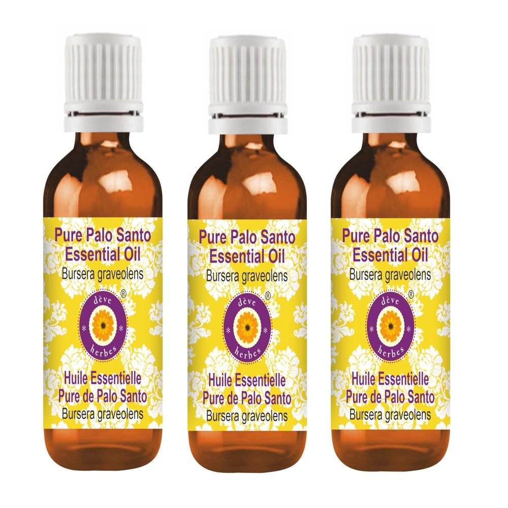 Deve Herbes Pure Palo Santo Essential Oil (Bursera graveolens) Steam Distilled (Pack of Three) 100ml X 3 (10 oz)