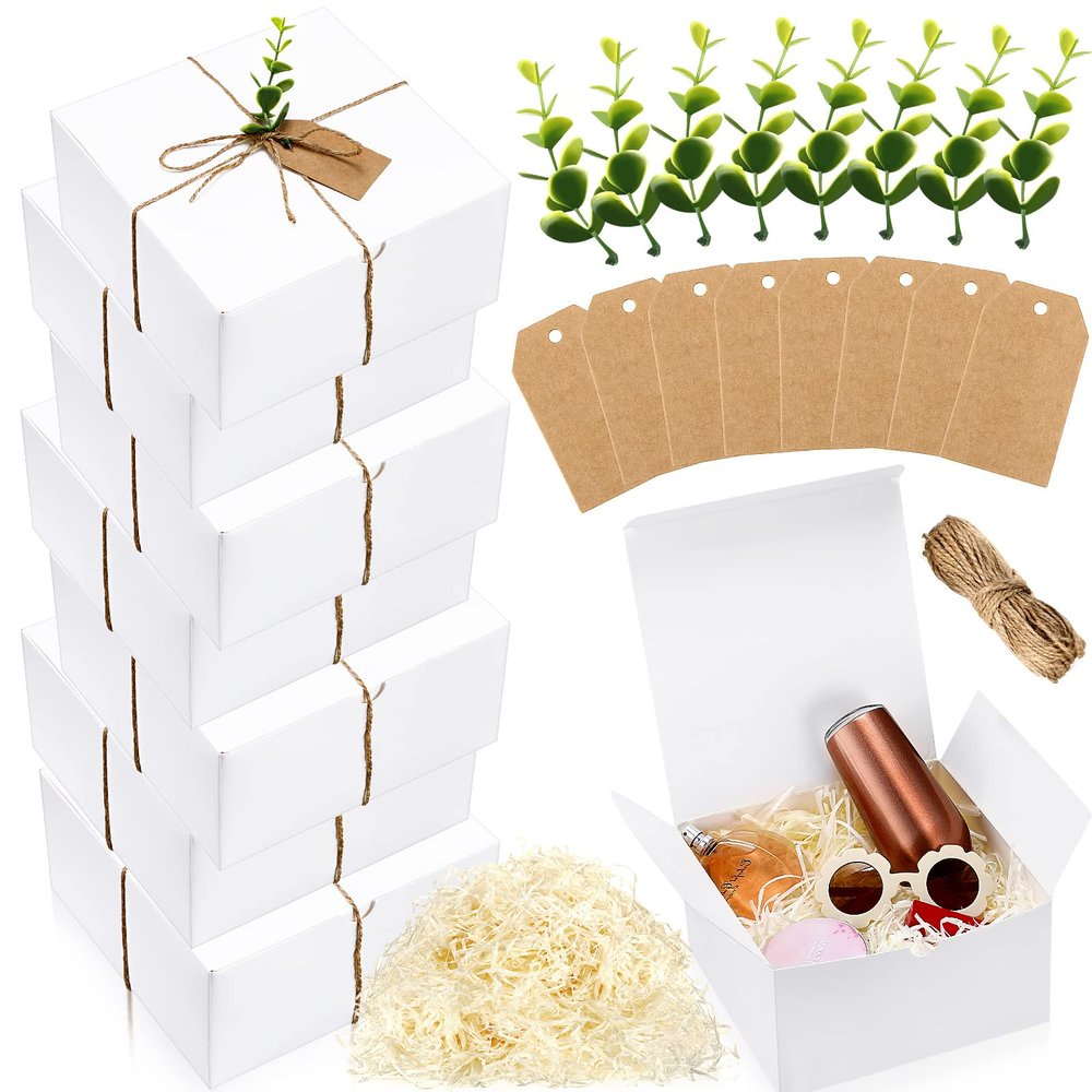 Crtiin 8 Pack Gift Boxes Set 8 x 8 x 4 Inch White Paper Bridesmaid Proposal Gifts Box with Lids for Presents Wedding Bridal Valentine's Day Easter Mother's Day Birthday Gift Packaging Party Favors