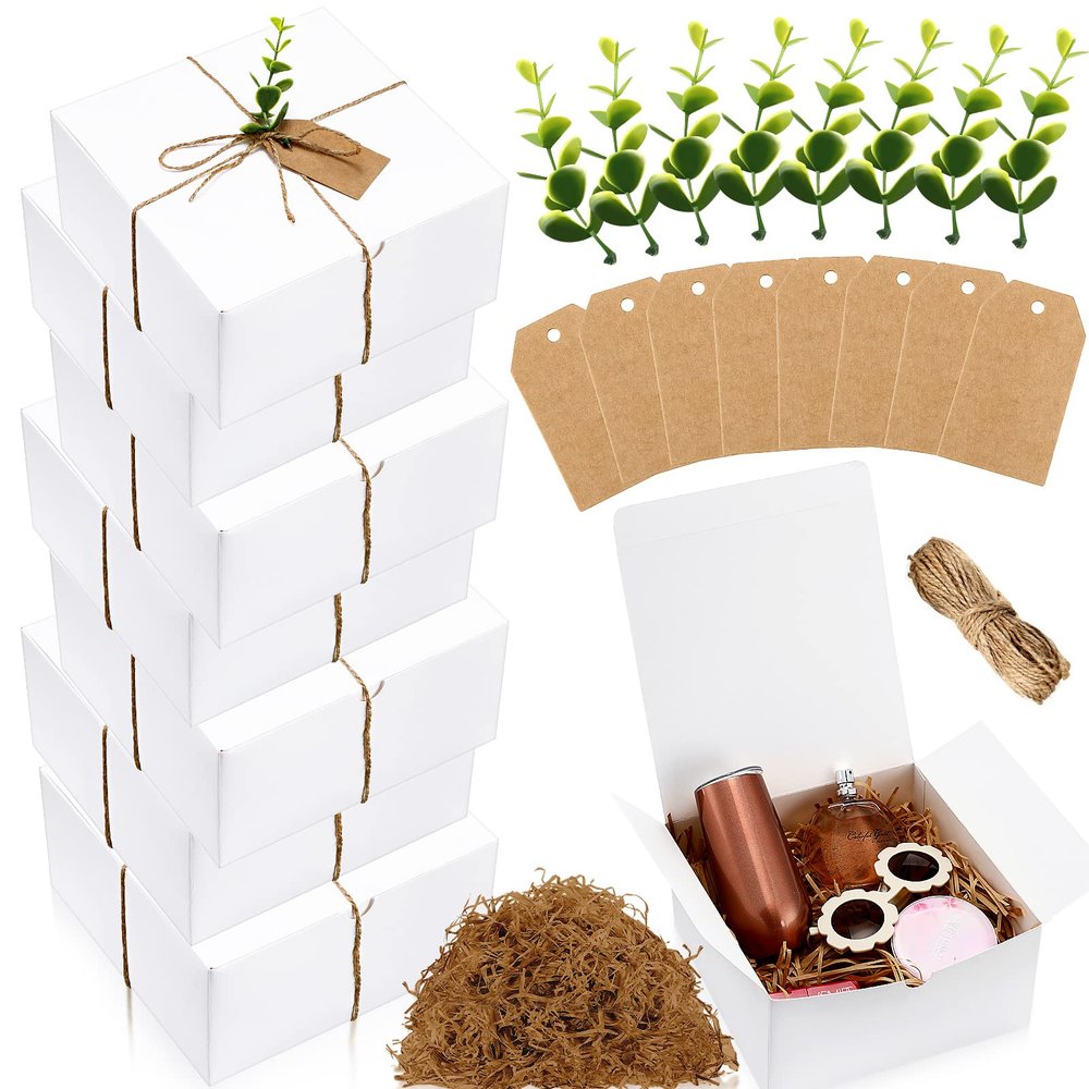 Crtiin 8 Pack Gift Boxes Set 8 x 8 x 4 Inch White Paper Bridesmaid Proposal Gifts Box with Lids for Presents Wedding Bridal Valentine's Day Easter Mother's Day Birthday Gift Packaging Party Favors