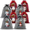 8 Pack Assorted Sizes Gift Bags With Drawstring - Buffalo Plaid and Christmas Patterns - Xmas Plaid Burlap Wrapping and Storage Bags view 1