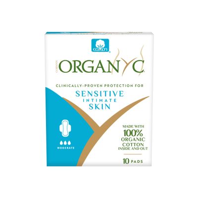Organyc - 100% Certified Organic Cotton Inside and Out Feminine Pads with Wings, Sanitary Napkin for Women, 120 Count, Moderate Flow, Regular Absorbency, 12 Pack(Case Pack)