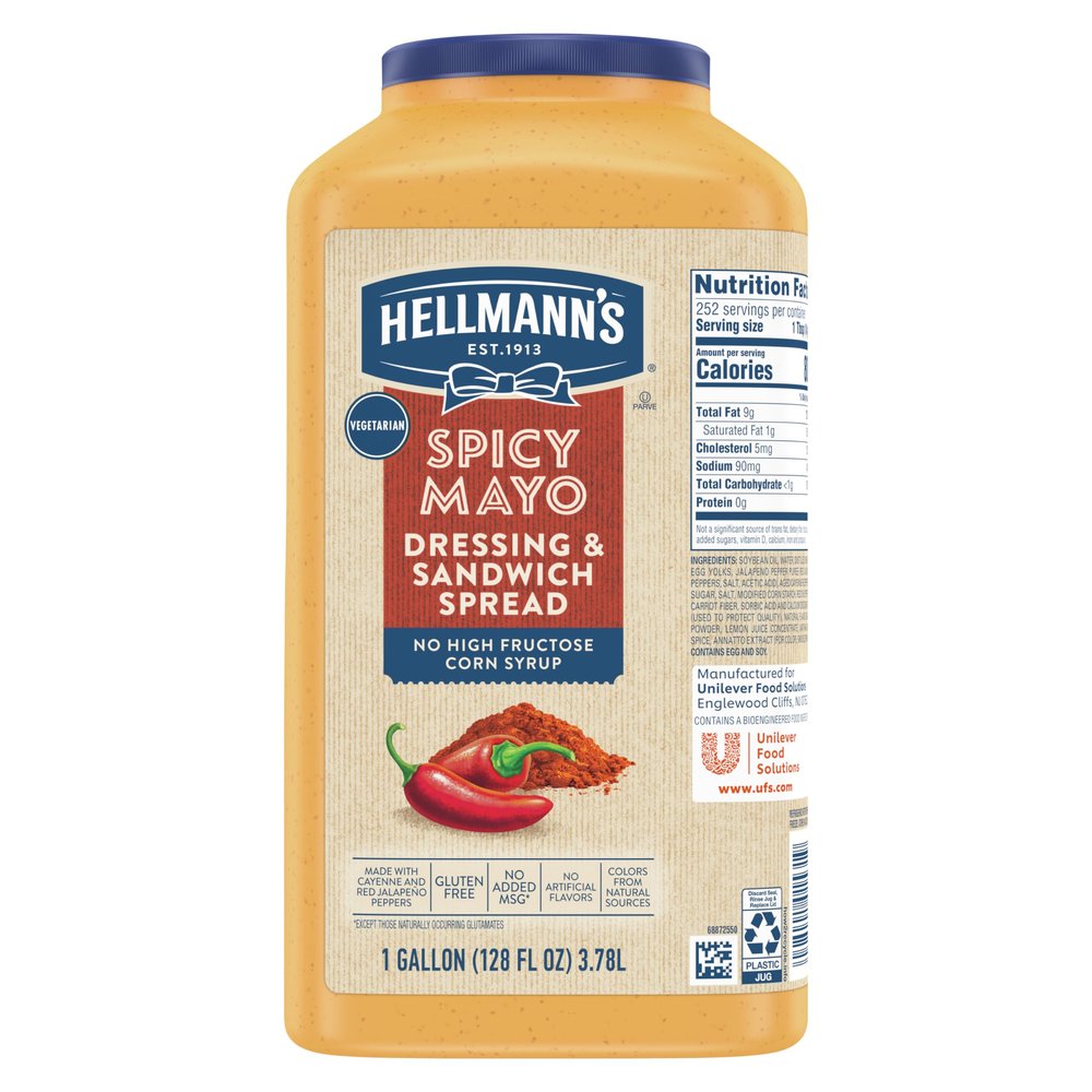 Hellmann's Spicy Mayonnaise 2 Pack Jar for Foodserivce made with real cayenne and red jalapeno peppers 128 oz